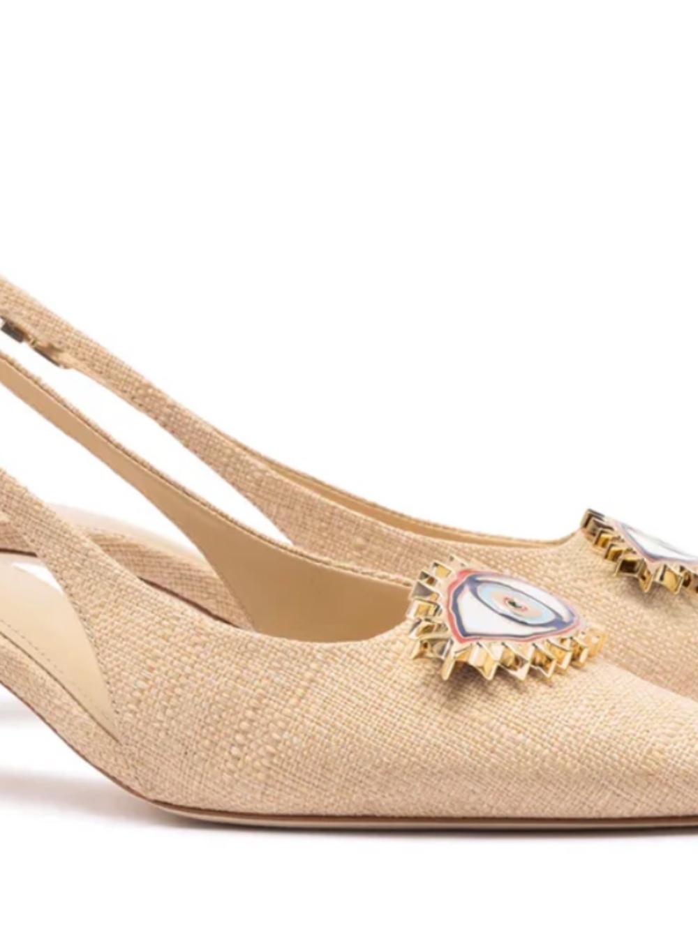 Larroude x Libertine Eye Pump Beige Rafia Kitten Heel Sandal - Picture 5 of 10
